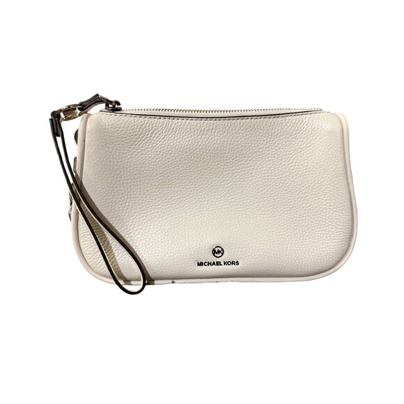 Michael Kors Small Cream Pebbled Leather Purse Wristlet Strap Silver HW Used - Picture 15 of 16